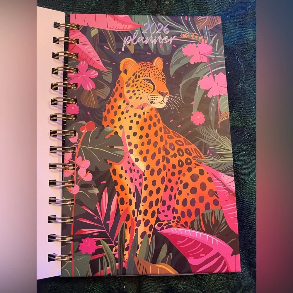 🐅Hardcover 2026 Organizational Planner, Monthly and Weekly, Leopard Jungle theme